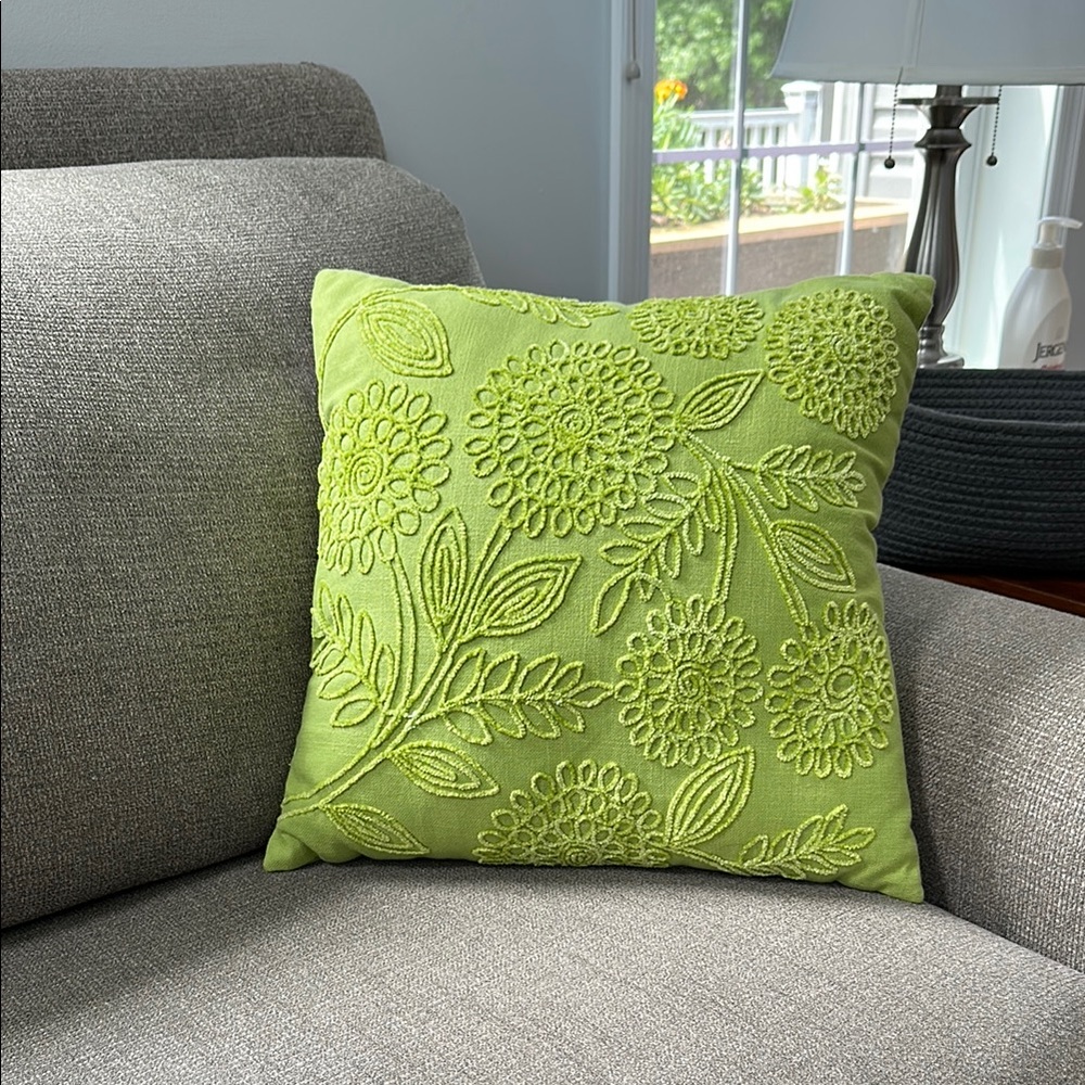 Lime Green Floral Accent Pillow Boho fun design READ